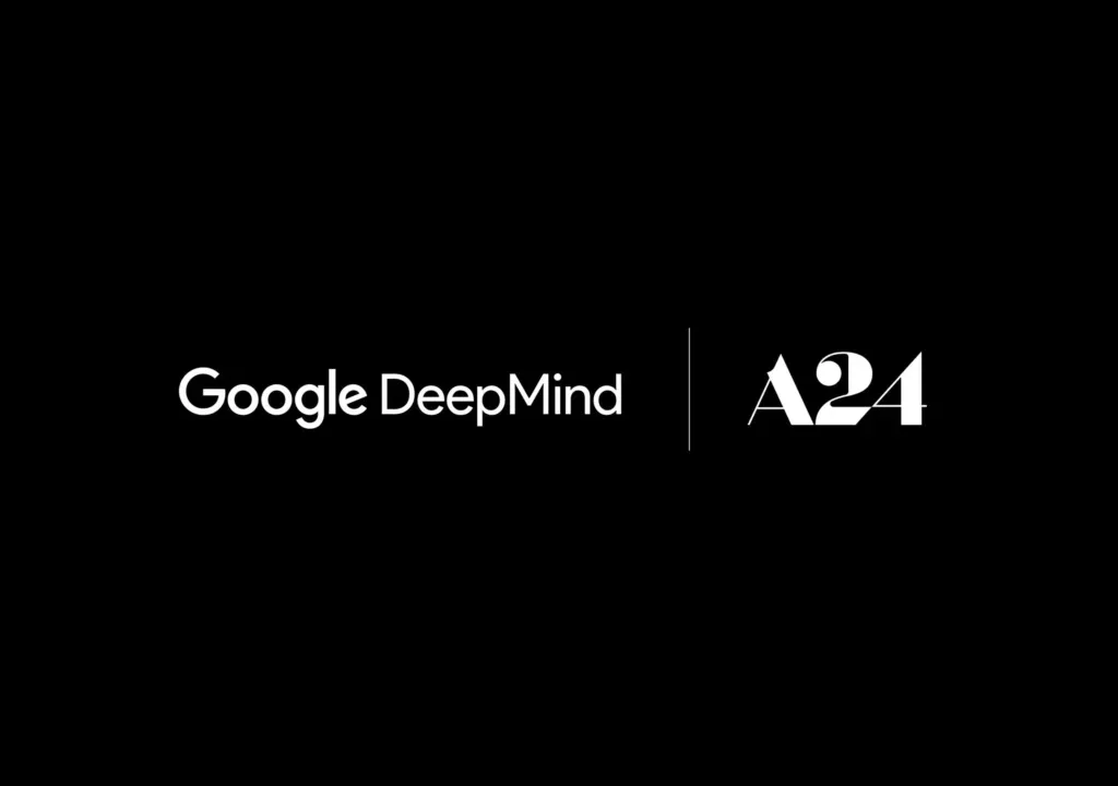 Logo da A24 ao lado do logo do Google DeepMind, representando a parceria de inteligência artificial entre o estúdio e a empresa de tecnologia