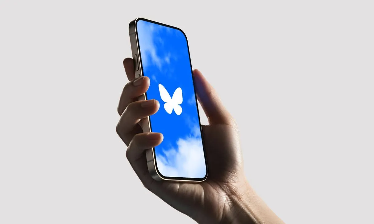 Logo do Bluesky com ícone de IA e símbolo de bloqueio