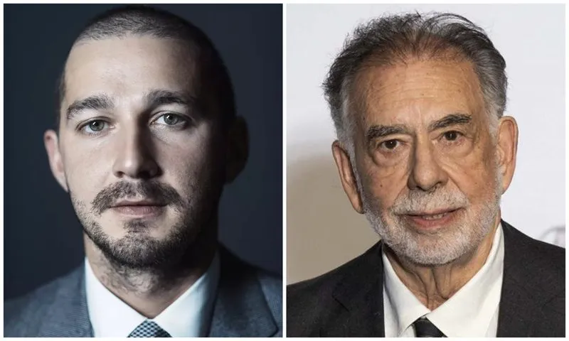 Francis Ford Coppola dirigindo no set de Megalópolis ao lado de Shia LaBeouf