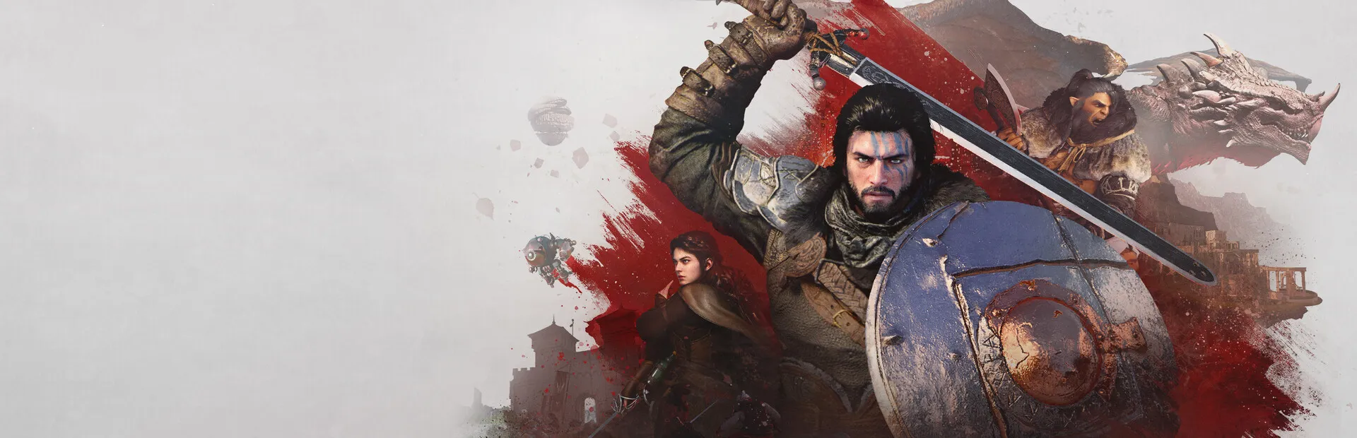 Crimson Desert - arte principal do jogo com o protagonista Kliff em cenário épico de fantasia