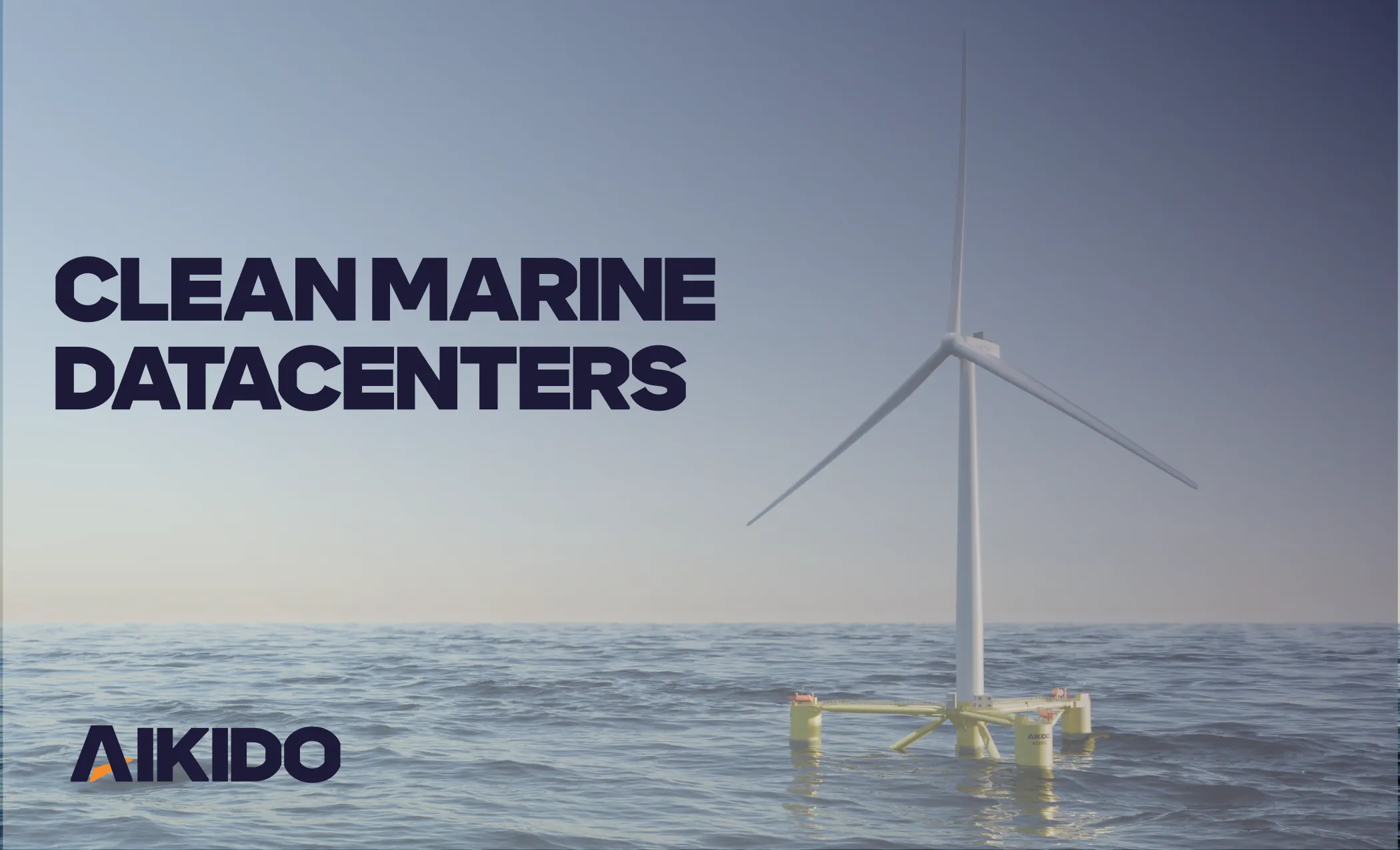 Render da plataforma AO60DC da Aikido Technologies com turbina eólica e data center no oceano