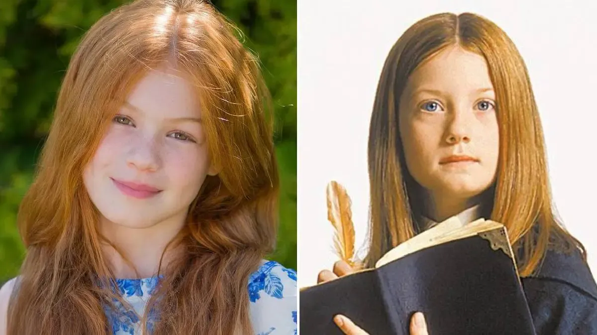 Comparação entre Gracie Cochrane, a nova Gina Weasley da série HBO, e Bonnie Wright no papel da personagem nos filmes originais