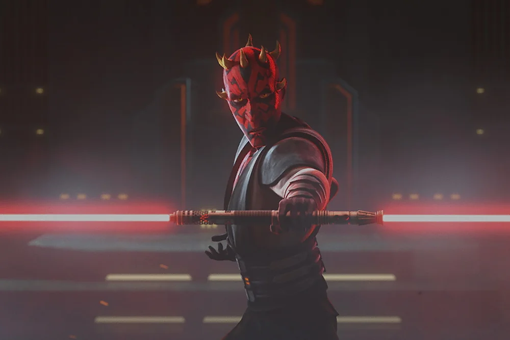 Darth Maul fighting stance red lightsaber animated