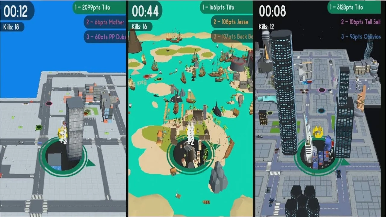 Hole.io city map with multiple players competing