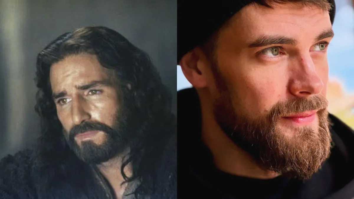 Comparação lado a lado: Jim Caviezel como Jesus em A Paixão de Cristo (esquerda) e Jaakko Ohtonen, o novo Jesus em A Ressurreição de Cristo (direita)