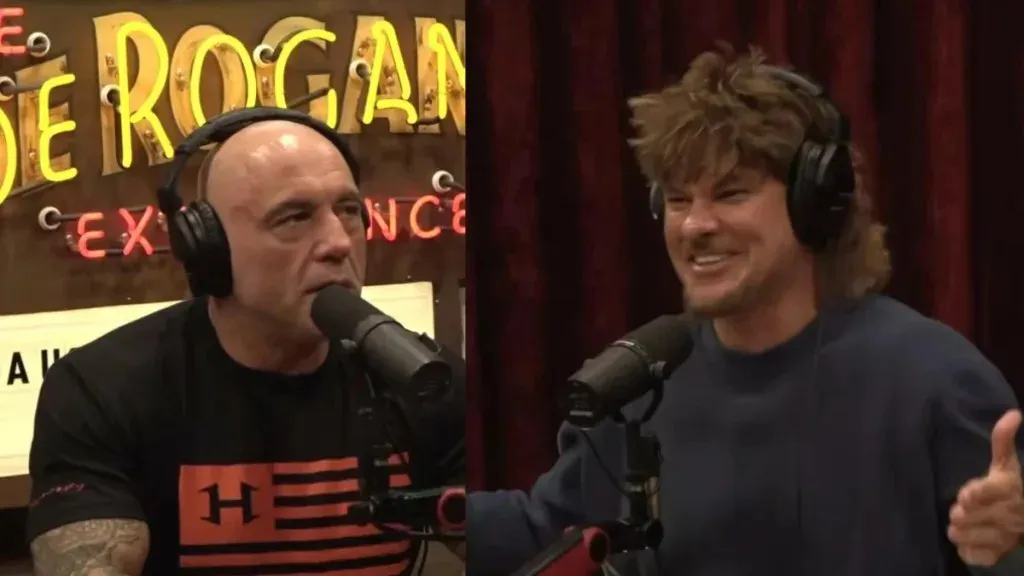 Joe Rogan e Theo Von durante o episódio do podcast sobre a guerra no Irã