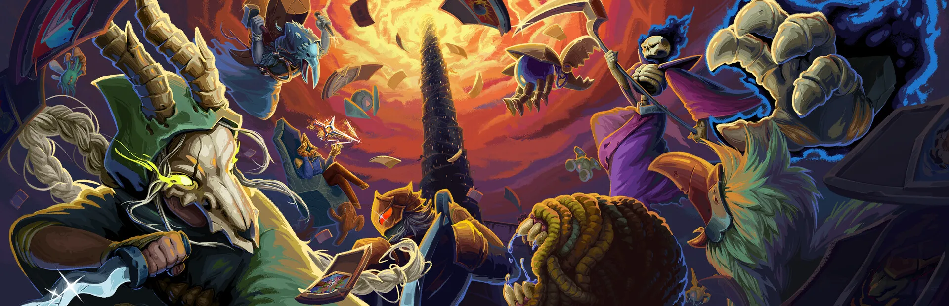 Arte de Slay the Spire 2 com personagens e cartas do jogo roguelike