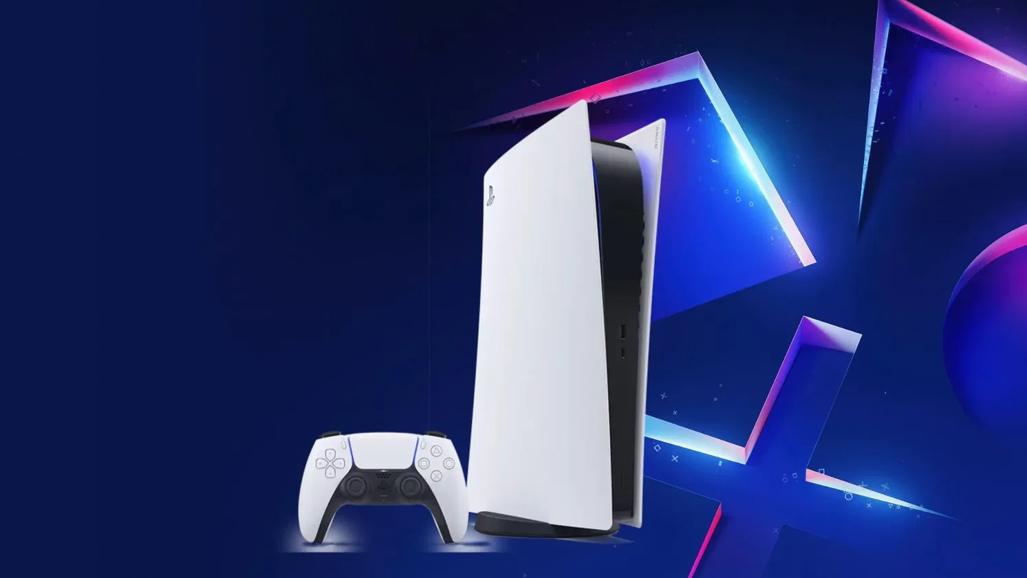 Console PlayStation 5 com controle DualSense e símbolo de cadeado, representando restrições de DRM em jogos digitais
