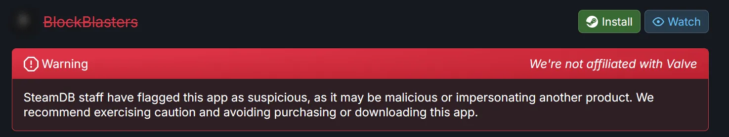 Dados do SteamDB mostrando os updates suspeitos do BlockBlasters marcados pela comunidade