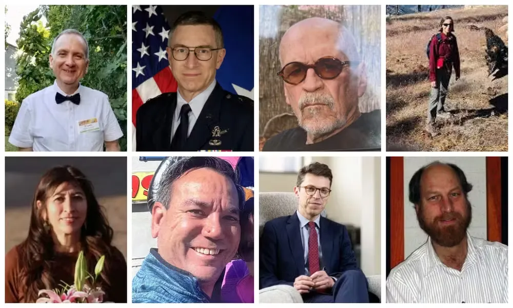 Colagem com fotos dos cientistas mortos ou desaparecidos sob investigação do FBI